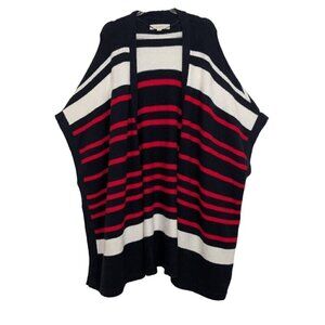 Loft Stripe Poncho Sweater Womens Size M/L Blue Wool Blend Oversized Preppy